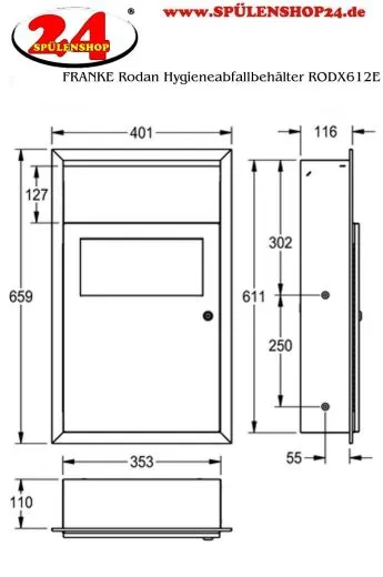 KWC PROFESSIONAL Rodan Hygieneabfallbehlter RODX612E fr die Unterputzmontage ohne Nachfllmedien