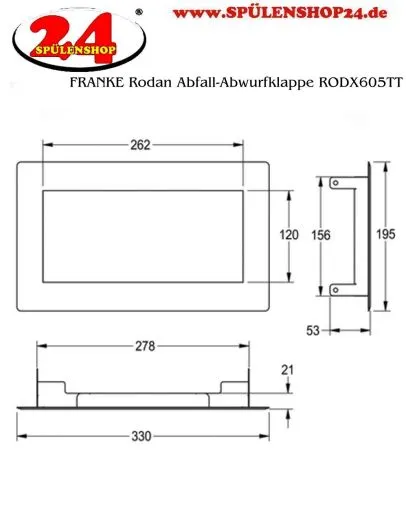 KWC PROFESSIONAL Rodan Abfall-Abwurfklappe RODX605TTH zum horizontalen Einbau in Arbeitsplatten