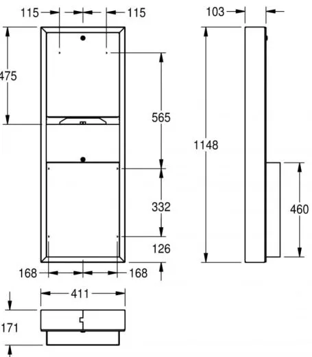 KWC PROFESSIONAL Rodan Papierhandtuchspender und Abfallbehlter Kombination RODX602 fr Aufputzmontage