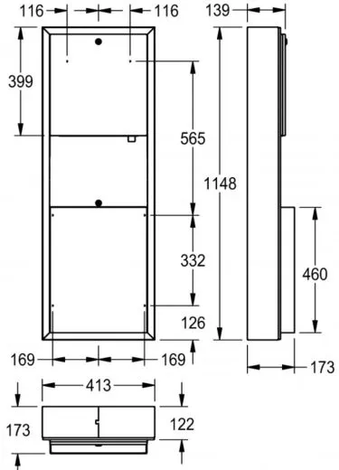 KWC PROFESSIONAL Rodan Papierhandtuch-, Seifenspender und Abfallbehlter Kombination RODX617 fr Aufputzmontage