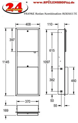 KWC PROFESSIONAL Rodan Papierhandtuch-, Seifenspender und Abfallbehlter Kombination RODX617E fr Unterputzmontage