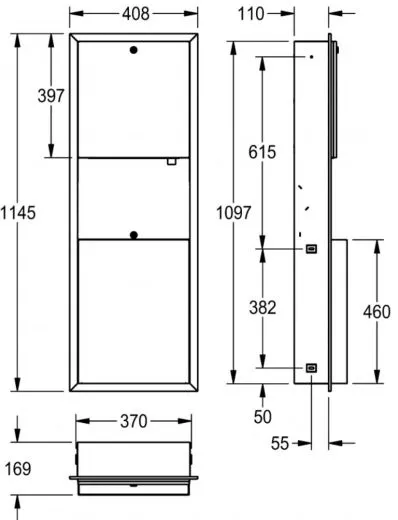 KWC PROFESSIONAL Rodan Papierhandtuch-, Seifenspender und Abfallbehlter Kombination RODX617E fr Unterputzmontage