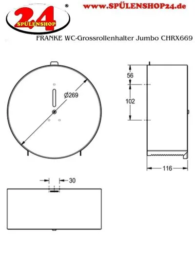 KWC PROFESSIONAL WC-Grossrollenhalter Jumbo CHRX669 fr die Aufputzmontage fr Grossrolle bis max.  260mm