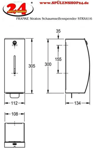 KWC PROFESSIONAL Stratos Schaumseifenspender STRX616 Aufputzmontage manueller Betrieb ohne Nachfllmedien