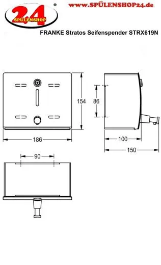KWC PROFESSIONAL Stratos Seifenspender STRX619N Aufputzmontage manueller Betrieb ohne Nachfllmedien