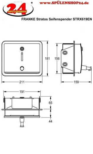 KWC PROFESSIONAL Stratos Seifenspender STRX619EN Unterputzmontage manueller Betrieb ohne Nachfllmedien