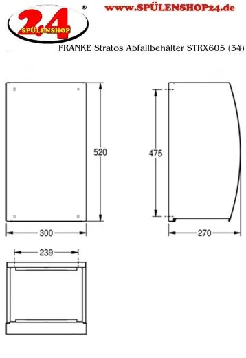 KWC PROFESSIONAL Stratos Abfallbehlter STR605 ca. 34 Liter fr Aufputzmontage
