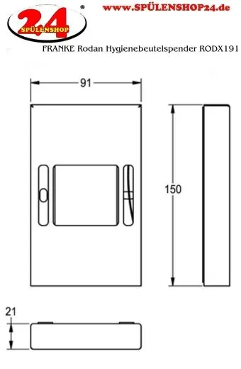 KWC PROFESSIONAL Rodan Hygienebeutelspender RODX191 fr die Aufputzmontage ohne Nachfllmedien