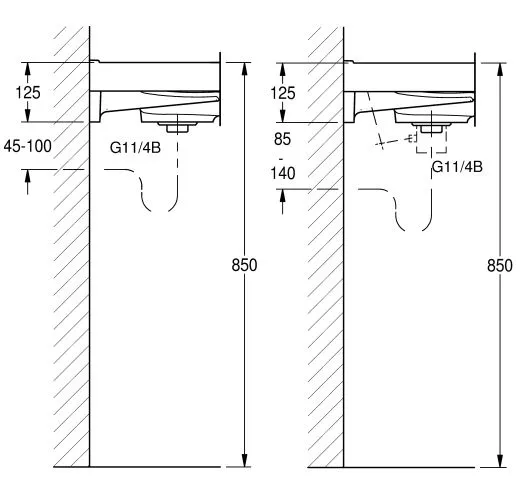 KWC PROFESSIONAL Quadro Einzelwaschtisch ANMW410 Waschtisch MIRANIT fr Wandmontage rechteckige Mulde ohne Hahnlochbohrung