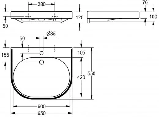 KWC PROFESSIONAL VARIUScare Einzelwaschtisch ANMW500 Waschtisch MIRANIT fr Wandmontage unterfahrbar Barrierefrei* fr Rollstuhlfahrer geeignet