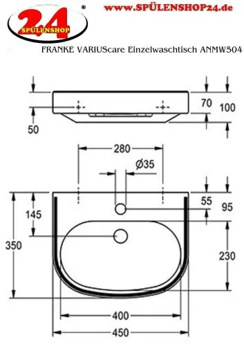 KWC PROFESSIONAL VARIUScare Einzelwaschtisch ANMW504 Waschtisch MIRANIT fr Wandmontage unterfahrbar Barrierefrei* fr Rollstuhlfahrer geeignet