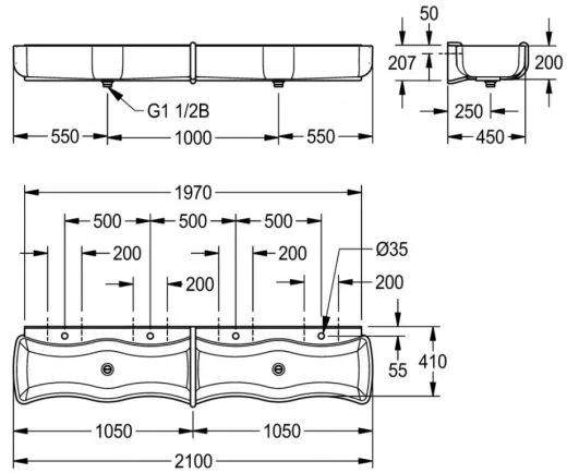 KWC PROFESSIONAL WASHINO-4 Kinder Wasch-und Spielrinne SANW205 Mineralwerkstoff MIRANIT 4 Waschpltze