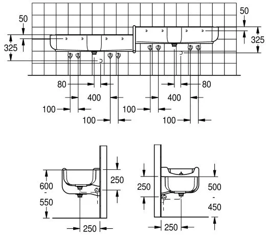KWC PROFESSIONAL WASHINO-Step Kinder Wasch-und Spielrinne SANW212 Mineralwerkstoff MIRANIT 4 Waschpltze