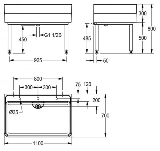 KWC PROFESSIONAL Miranit Werkraumbecken SIRW770 Reinigungsbecken Mineralgranit mit Standrohrventil (1100x700mm)