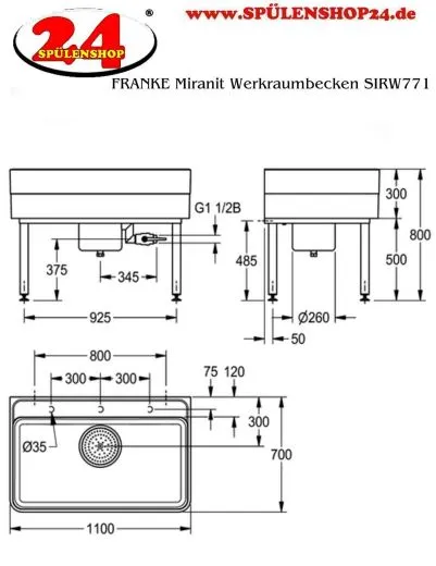KWC PROFESSIONAL Miranit Werkraumbecken SIRW771 Reinigungsbecken / Schlammfangbecken Mineralgranit (1100x700mm)