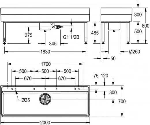 KWC PROFESSIONAL Miranit Werkraumbecken SIRW773 Reinigungsbecken / Schlammfangbecken Mineralgranit (2000x700mm)