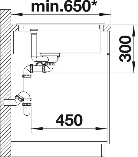 BLANCO Ecksple Delta II Silgranit PuraDurII Granitsple / Einbausple Ablaufsystem InFino mit Drehknopfventil