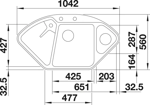 BLANCO Ecksple Delta II-F Silgranit PuraDurII Granitsple Flchenbndig Ablaufsystem InFino mit Drehknopfventil