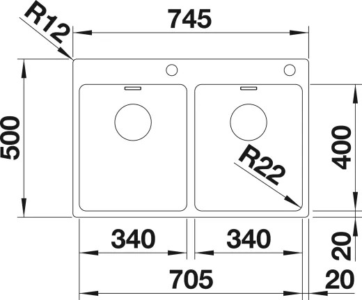 BLANCO Kchensple Andano 340/340-IF/A Edelstahlsple / Doppelsple Flachrand mit Ablaufsystem InFino und PushControl