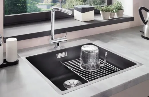 BLANCO Subline 500-IF/A SteelFrame Materialmix Silgranit mit Edelstahl Einbausple mit Ablaufsystem InFino Handbettigung