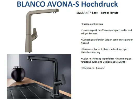 BLANCO Kchenarmatur Avona-S Silgranit-Look Einhebelmischer mit Zugauslauf 190 schwenkbarer Auslauf