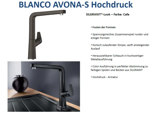 BLANCO Kchenarmatur Avona-S Silgranit-Look Einhebelmischer mit Zugauslauf 190 schwenkbarer Auslauf
