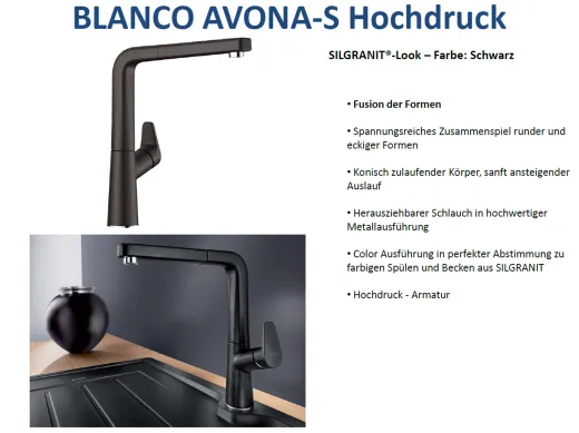 BLANCO Kchenarmatur Avona-S Silgranit-Look Einhebelmischer mit Zugauslauf 190 schwenkbarer Auslauf