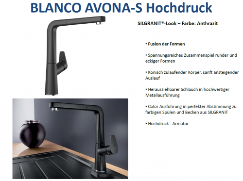 BLANCO Kchenarmatur Avona-S Silgranit-Look Einhebelmischer mit Zugauslauf 190 schwenkbarer Auslauf