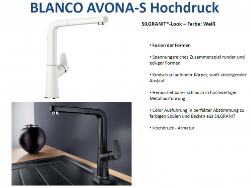 BLANCO Kchenarmatur Avona-S Silgranit-Look Einhebelmischer mit Zugauslauf 190 schwenkbarer Auslauf
