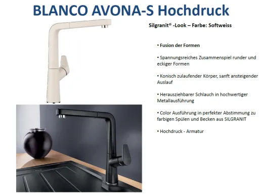 BLANCO Kchenarmatur Avona-S Silgranit-Look Einhebelmischer mit Zugauslauf 190 schwenkbarer Auslauf