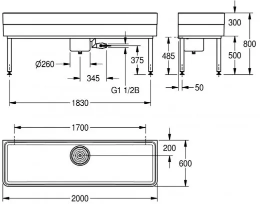 KWC PROFESSIONAL Miranit Werkraumbecken SIRW775 Reinigungsbecken / Schlammfangbecken Mineralgranit (2000x600mm)