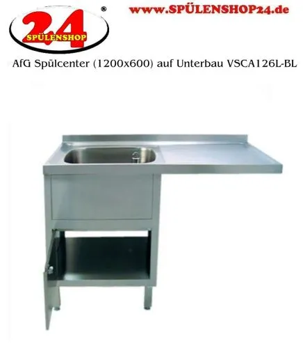 AfG Splcenter (1200x600) auf Unterschrank VSCA126L-BL Gewerbesple mit verschweitem Untergestell
