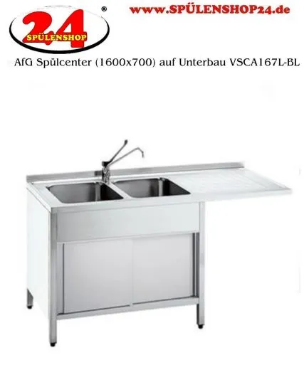 AfG Splcenter (1600x700) auf Unterbau VSCA167L-BL Gewerbesple mit verschweitem Untergestell