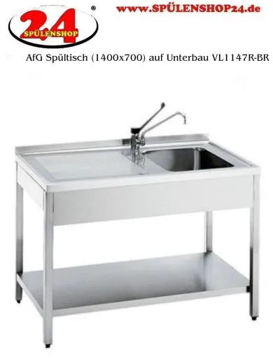 AfG Spltisch (1400x700) auf Unterbau VL1147R-BR Gewerbesple mit verschweitem Untergestell
