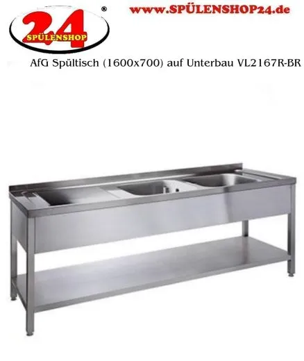 AfG Spltisch (1600x700) auf Unterbau VL2167R-BR Gewerbesple mit verschweitem Untergestell und Boden