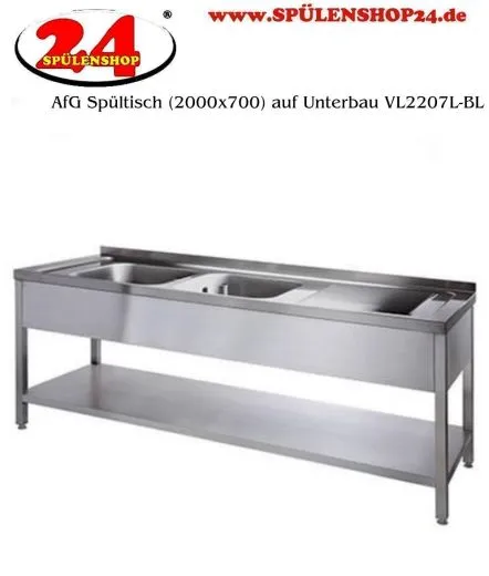 AfG Spltisch (2000x700) auf Unterbau VL2207L-BL Gewerbesple mit verschweitem Untergestell und Boden