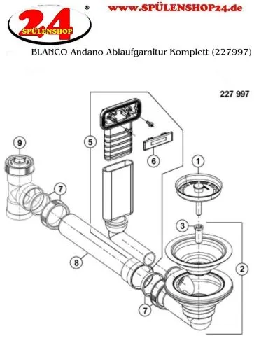 BLANCO Ablaufgarnitur 1 x 3,5'' ohne Ablauffernbedienung C-overflow kurz modernes Sieb Ablaufgarnitur Komplett Serie: Andano (227997)