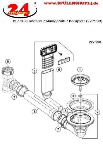 BLANCO Ablaufgarnitur 1 x 3,5'' ohne Ablauffernbedienung C-overflow modernes Sieb Ablaufgarnitur Komplett Serie: Andano (227998)