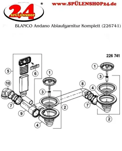 BLANCO Ablaufgarnitur 2 x 3,5'' ohne Ablauffernbedienung C-overflow modernes Sieb Ablaufgarnitur Komplett Serie: Andano (226741)