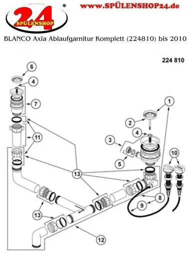 BLANCO Ablaufgarnitur 1 x 3,5'' - 1 x 1,5'' mit Ablauffernbedienung ohne berlauf modernes Sieb Ablaufgarnitur Komplett Serie: Axia, Axia II, Axon, Luna (224810)