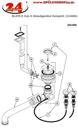 BLANCO Ablaufgarnitur 1 x 3,5'' mit Ablauffernbedienung berlauf eckig/horizontal modernes Sieb Serie: Axis, Axis II (224806)
