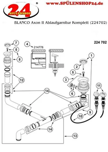 BLANCO Ablaufgarnitur 1 x 3,5'' - 1 x 1,5'' mit Ablauffernbedienung ohne berlauf modernes Sieb Ablaufgarnitur Komplett Serie: Axon II (224702)