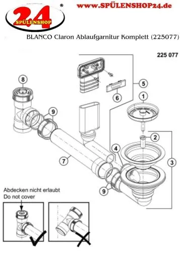 BLANCO Ablaufgarnitur 1 x 3,5'' ohne Ablauffernbedienung C-overflow modernes Sieb Komplett Serie: Claron, Clarox, Zerox (225077)