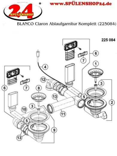 BLANCO Ablaufgarnitur 1 x 3,5'' mit Bowdenzug und 1 x 3,5'' manuell 2 x C-overflow modernes Sieb Ablaufgarnitur Komplett Serie: Claron (225084) +ZK (221339)