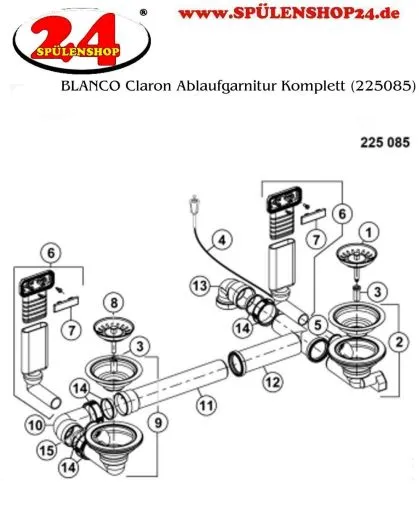 BLANCO Ablaufgarnitur 2 x 3,5'' mit Bowdenzug 2 x C-overflow modernes Sieb Ablaufgarnitur Komplett Serie: Claron, Clarox, Zerox (225085) +ZK (221339)