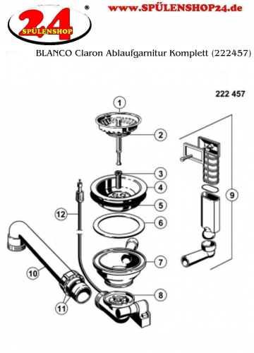 BLANCO Ablaufgarnitur 1 x 3,5'' Sieb mit Bowdenzug berlauf rechteckig mit Zugknopf Serie: Claron, Clarox, Divon, Flow, Zerox (222457) +ZK (221339)