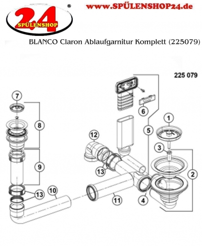 BLANCO Ablaufgarnitur 1 x 3,5'' - 1 x 1,5'' ohne Ablauffernbedienung C-overflow modernes Sieb Ablaufgarnitur Komplett Serie: Claron, Zerox (225079)