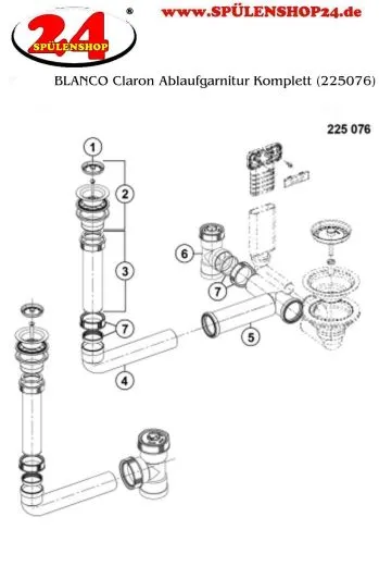 BLANCO Ablaufgarnitur 1 x 1,5'' nicht verschliebar modernes Sieb Komplett Serie: Claron, Supra, Ypsilon, Zerox (225076)