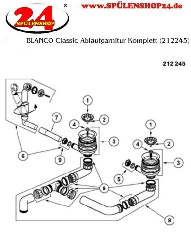 BLANCO Ablaufgarnitur 2 x 3,5'' Sieb ohne Ablauffernbedienung runder berlauf Serie:Classic,Claris,Duo,Hit,Logo,Median,Plus,Silk 1,Tipo,Twin (212245)
