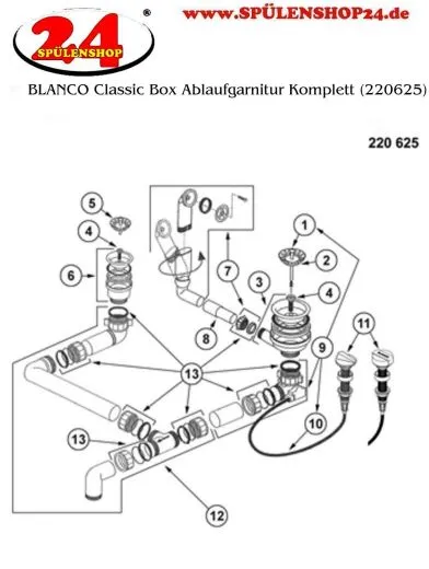 BLANCO Ablaufgarnitur 1 x 3,5'' Sieb 1 x 1,5'' Sieb mit Ablauffernbedienung berlauf rund Ablaufgarnitur Komplett Serie: Classic-Box, Primo-Box (220625)